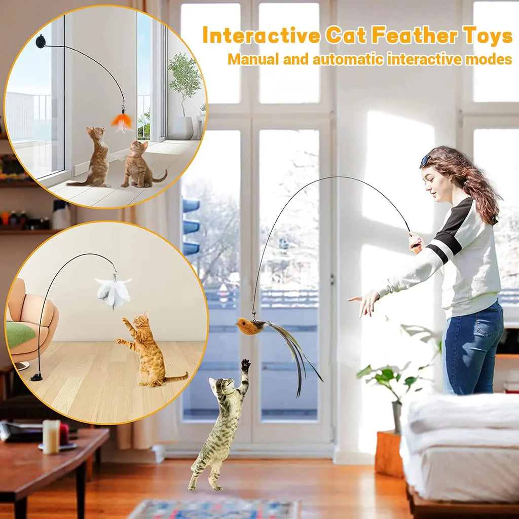 interactive Feather Wand Cat Toy